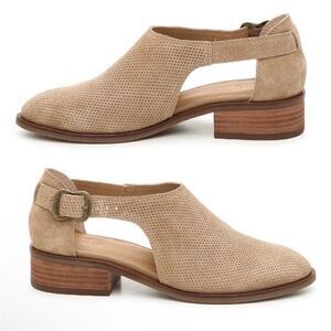 Crown Vintage Charmed Tan Perforated Suede Cut Out Slip On Loafer Booties 7.5